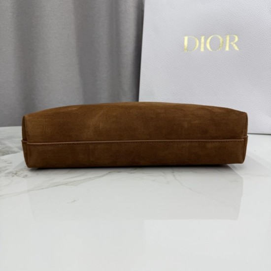 Perfetto Replica Borsa a tracolla Media Dior Diorly pelle scamosciata Marrone Imitazione Outlet