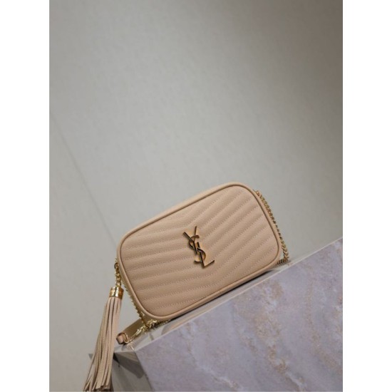Perfetto Replica Borsa a tracolla Trapuntato Lou Mini YSL Saint Laurent Albicocca Imitazione Outlet
