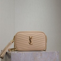 Perfetto Replica Borsa a tracolla Trapuntato Lou Mini YSL Saint Laurent Albicocca Imitazione Outlet
