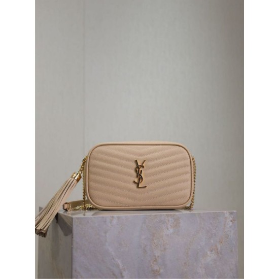 Perfetto Replica Borsa a tracolla Trapuntato Lou Mini YSL Saint Laurent Albicocca Imitazione Outlet