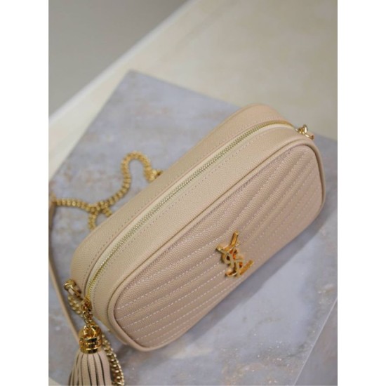 Perfetto Replica Borsa a tracolla Trapuntato Lou Mini YSL Saint Laurent Albicocca Imitazione Outlet