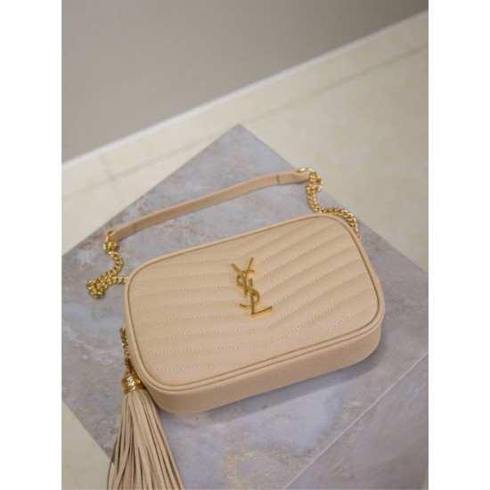 Perfetto Replica Borsa a tracolla Trapuntato Lou Mini YSL Saint Laurent Albicocca Imitazione Outlet