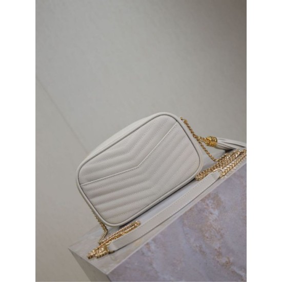 Perfetto Replica Borsa a tracolla Trapuntato Lou Mini YSL Saint Laurent Bianco Imitazione Outlet