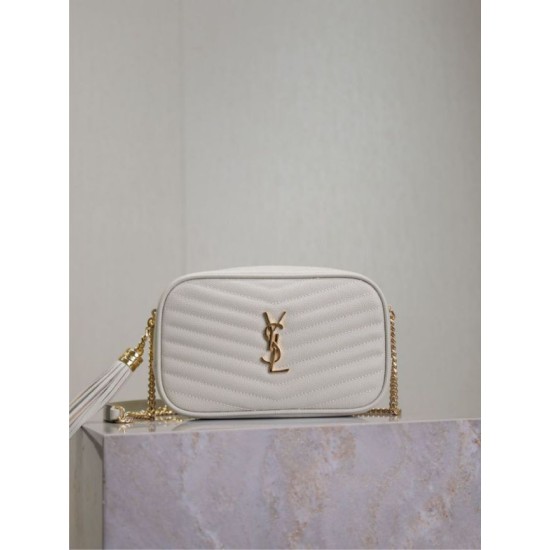 Perfetto Replica Borsa a tracolla Trapuntato Lou Mini YSL Saint Laurent Bianco Imitazione Outlet