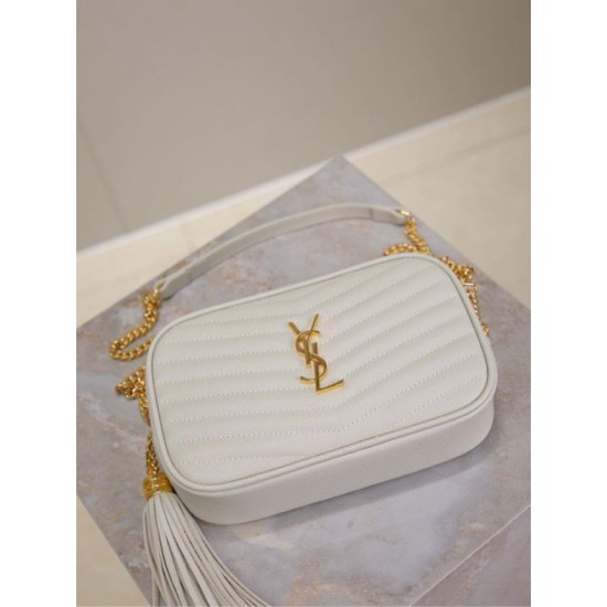 Perfetto Replica Borsa a tracolla Trapuntato Lou Mini YSL Saint Laurent Bianco Imitazione Outlet