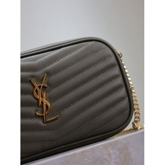 Perfetto Replica Borsa a tracolla Trapuntato Lou Mini YSL Saint Laurent Verde Imitazione Outlet