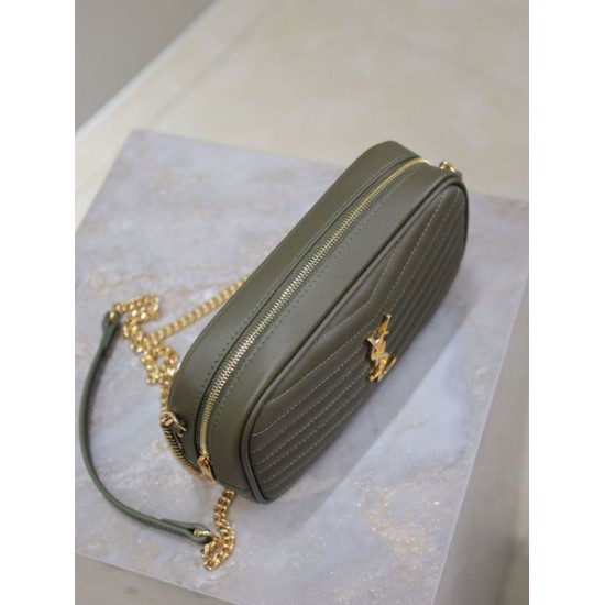 Perfetto Replica Borsa a tracolla Trapuntato Lou Mini YSL Saint Laurent Verde Imitazione Outlet