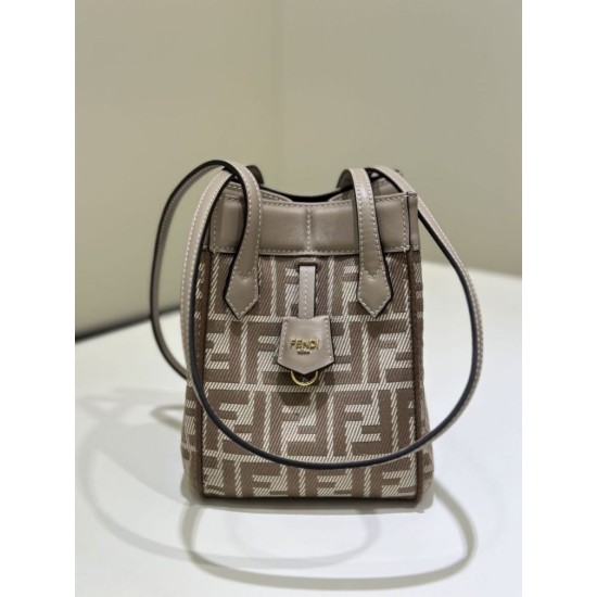 Perfetto Replica Mini borsa tote Fendi Origami tessuto jacquard Marrone Imitazione Outlet