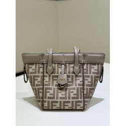 Perfetto Replica Mini borsa tote Fendi Origami tessuto jacquard Marrone Imitazione Outlet