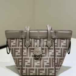 Perfetto Replica Mini borsa tote Fendi Origami tessuto jacquard Marrone Imitazione Outlet
