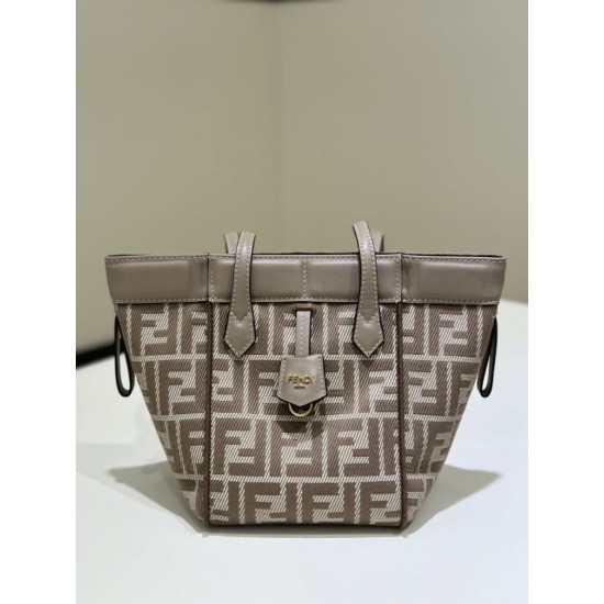 Perfetto Replica Mini borsa tote Fendi Origami tessuto jacquard Marrone Imitazione Outlet