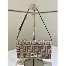 Perfetto Replica Portafoglio Fendi con catena, modello Baguette in tessuto jacquard FF marrone Imitazione Outlet