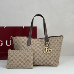 Perfetto Replica Borse tote media Gucci 855279 GG Marmont Marrone Imitazione Outlet