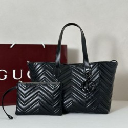 Perfetto Replica Borsa tote media Gucci 855279 GG Marmont Nero Imitazione Outlet
