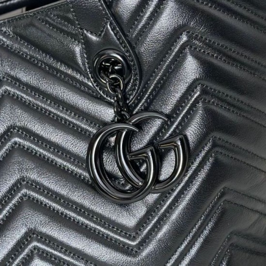 Perfetto Replica Borsa tote media Gucci 855279 GG Marmont Nero Imitazione Outlet