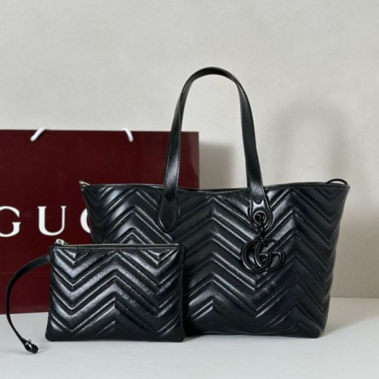 Perfetto Replica Borsa tote media Gucci 855279 GG Marmont Nero Imitazione Outlet