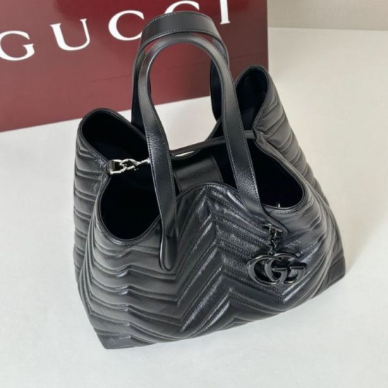 Perfetto Replica Borsa tote media Gucci 855279 GG Marmont Nero Imitazione Outlet
