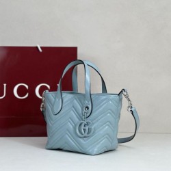 Perfetto Replica Borsa tote piccola Gucci GG Marmont 855391 Blu Imitazione Outlet
