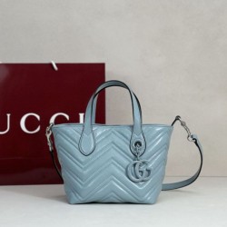 Perfetto Replica Borsa tote piccola Gucci GG Marmont 855391 Blu Imitazione Outlet