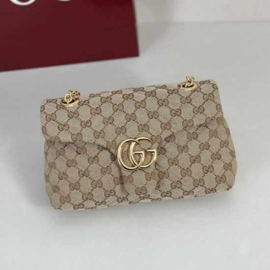 Perfetto Replica Borsa a tracolla piccola Gucci GG Marmont 855391 Marrone Imitazione Outlet