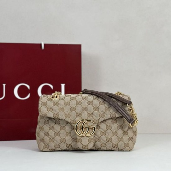 Perfetto Replica Borsa a tracolla piccola Gucci GG Marmont 855391 Marrone Imitazione Outlet
