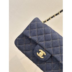 Replica Borsa a tracolla Chanel mini flap denim trapuntato A69900 blu Imitazione fallate Outlet