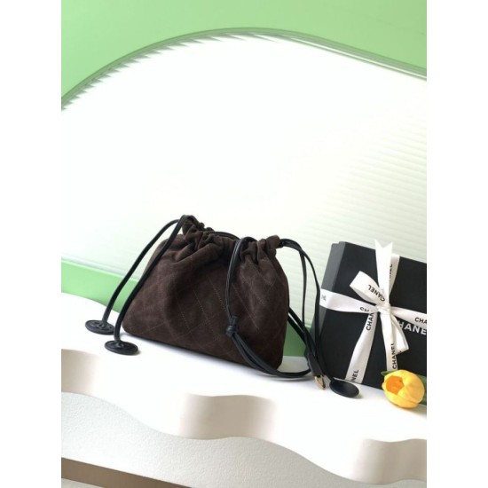 Replica Borsa a secchiello/hobo Chanel trapuntata con coulisse scamosciata AS5227 Caffè Imitazione fallate Outlet