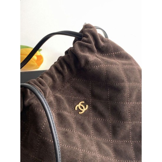 Replica Borsa a secchiello/hobo Chanel trapuntata con coulisse scamosciata AS5227 Caffè Imitazione fallate Outlet