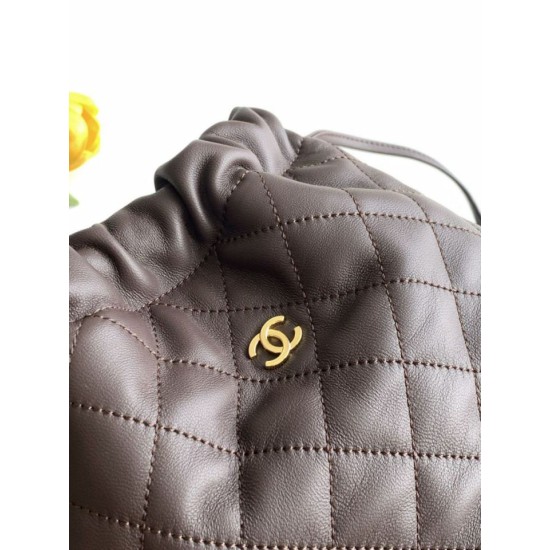 Replica Borsa a secchiello trapuntata con coulisse Chanel AS5227 marrone Imitazione fallate Outlet