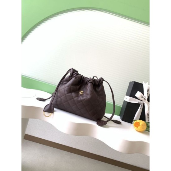 Replica Borsa a secchiello trapuntata con coulisse Chanel AS5227 marrone Imitazione fallate Outlet