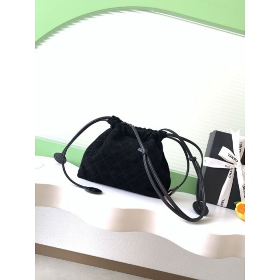 Replica Borsa a secchiello/hobo Chanel trapuntata con coulisse scamosciata AS5227 Nero Imitazione fallate Outlet