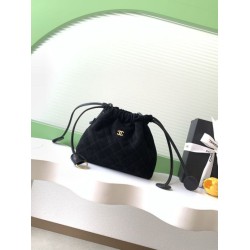 Replica Borsa a secchiello/hobo Chanel trapuntata con coulisse scamosciata AS5227 Nero Imitazione fallate Outlet