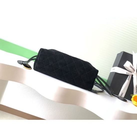 Replica Borsa a secchiello/hobo Chanel trapuntata con coulisse scamosciata AS5227 Nero Imitazione fallate Outlet
