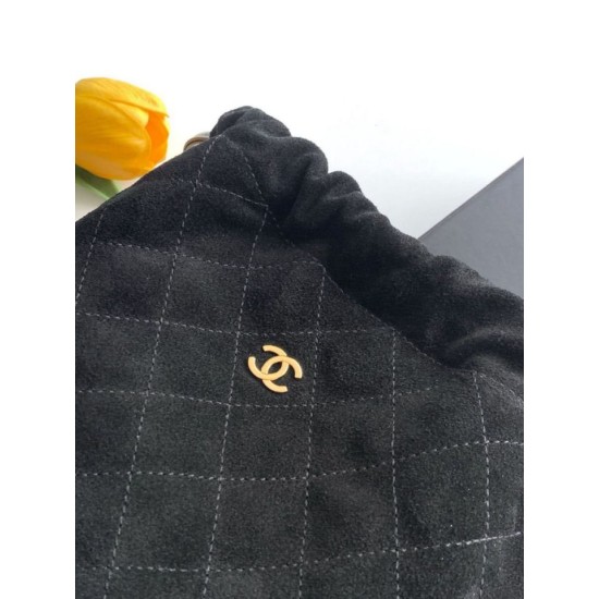 Replica Borsa a secchiello/hobo Chanel trapuntata con coulisse scamosciata AS5227 Nero Imitazione fallate Outlet
