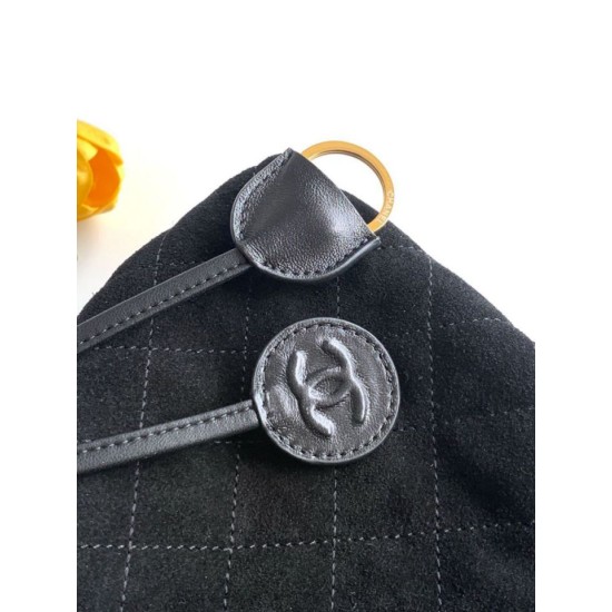 Replica Borsa a secchiello/hobo Chanel trapuntata con coulisse scamosciata AS5227 Nero Imitazione fallate Outlet