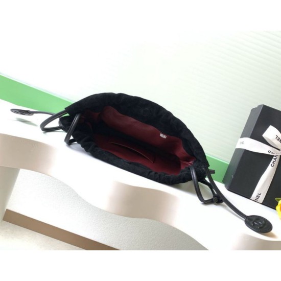 Replica Borsa a secchiello/hobo Chanel trapuntata con coulisse scamosciata AS5227 Nero Imitazione fallate Outlet