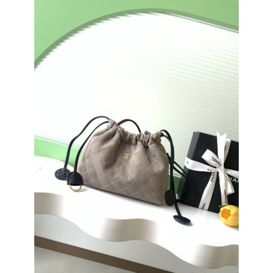 Replica Borsa a secchiello/hobo Chanel trapuntata con coulisse scamosciata AS5227 Grigio Imitazione fallate Outlet