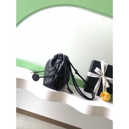 Replica Borsa a secchiello trapuntata con coulisse Chanel AS5227 Nero Imitazione fallate Outlet