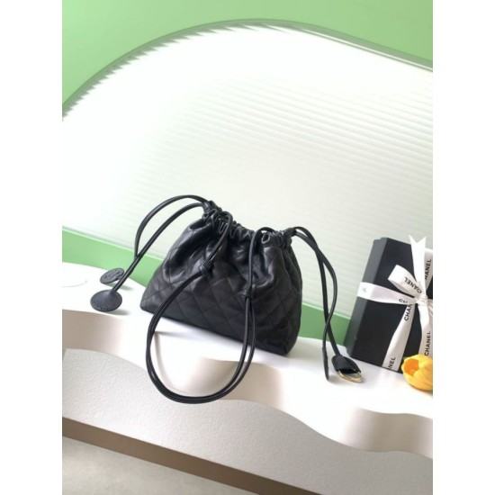 Replica Borsa a secchiello trapuntata con coulisse Chanel AS5227 Nero Imitazione fallate Outlet