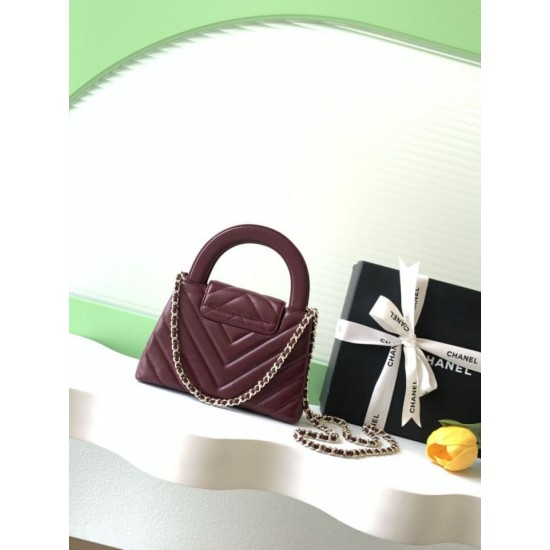 Replica Borsa a mano Kelly Chanel AS4416 con trapuntatura a chevron bordeaux Imitazione fallate Outlet