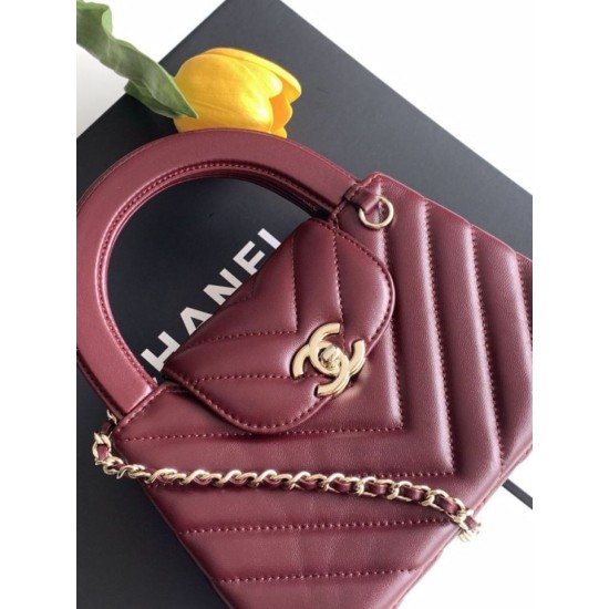 Replica Borsa a mano Kelly Chanel AS4416 con trapuntatura a chevron bordeaux Imitazione fallate Outlet