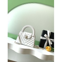 Replica Borsa a mano Kelly Chanel AS4416 con trapuntatura a chevron bianco Imitazione fallate Outlet