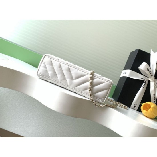 Replica Borsa a mano Kelly Chanel AS4416 con trapuntatura a chevron bianco Imitazione fallate Outlet