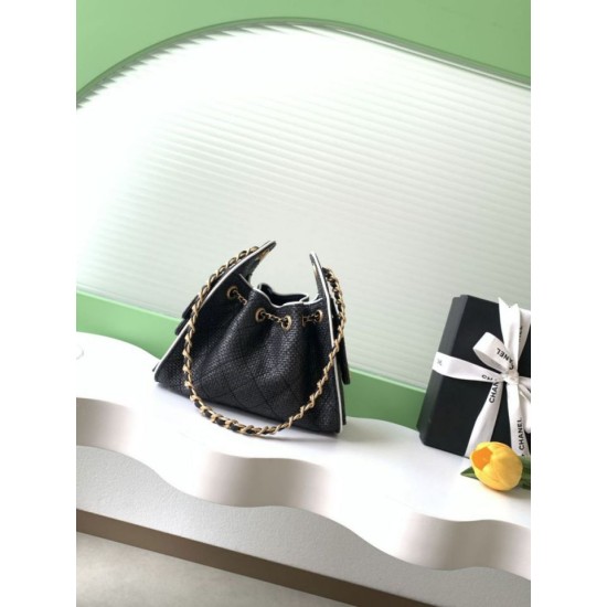 Replica Mini borsa Chanel 26P trapuntata in rafia intrecciata AS5631 Nero Imitazione fallate Outlet