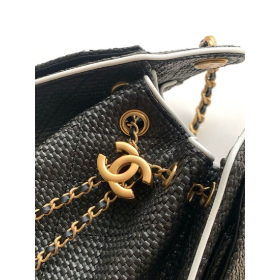 Replica Mini borsa Chanel 26P trapuntata in rafia intrecciata AS5631 Nero Imitazione fallate Outlet