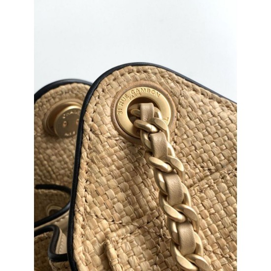 Replica Mini borsa Chanel 26P trapuntata in rafia intrecciata AS5631 marrone Imitazione fallate Outlet