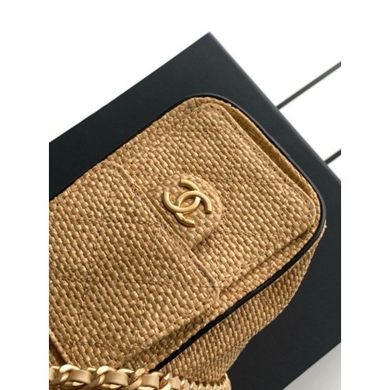 Replica Mini borsa Chanel 26P trapuntata in rafia intrecciata AS5631 marrone Imitazione fallate Outlet