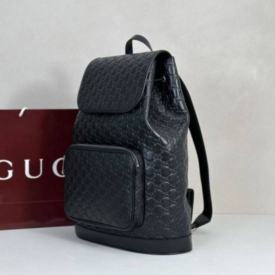 Replica Zaino medio da uomo Gucci con emblema GG 854750 Nero Imitazione fallate Outlet