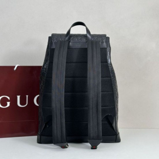 Replica Zaino medio da uomo Gucci con emblema GG 854750 Nero Imitazione fallate Outlet