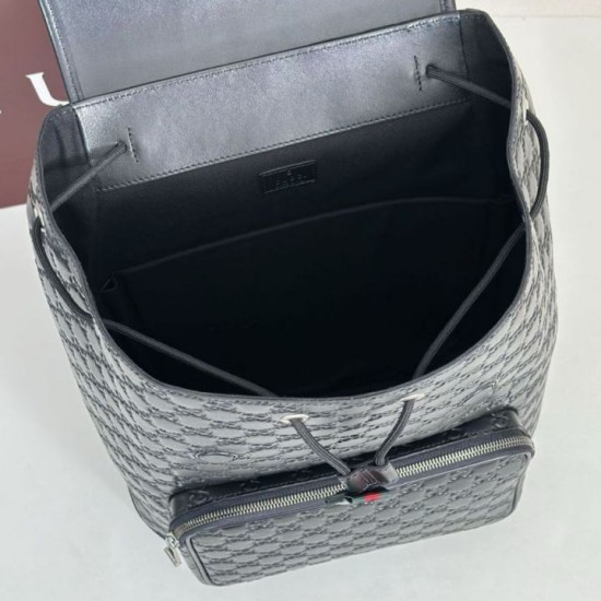 Replica Zaino medio da uomo Gucci con emblema GG 854750 Nero Imitazione fallate Outlet